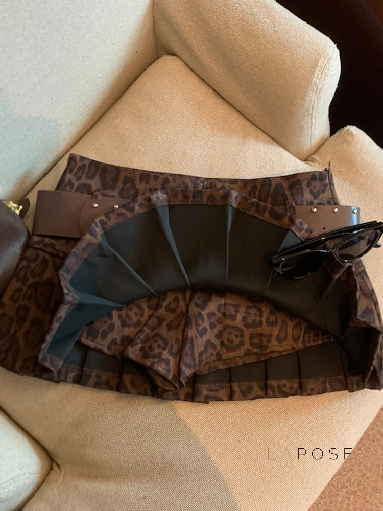 Avery Leopard Pleated Mini Skirt