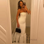 Azaria Polka Dot Strapless Midi Dress
