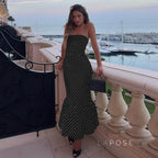 Azaria Polka Dot Strapless Midi Dress