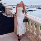 Azaria Polka Dot Strapless Midi Dress