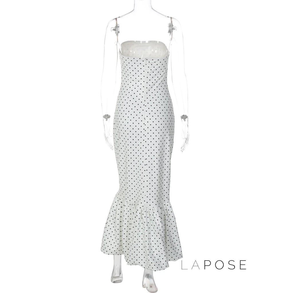 Azaria Polka Dot Strapless Midi Dress