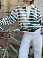 Bella Striped Polo Long-Sleeve Top
