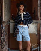 Bella Striped Polo Long-Sleeve Top