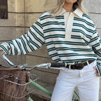 Bella Striped Polo Long-Sleeve Top