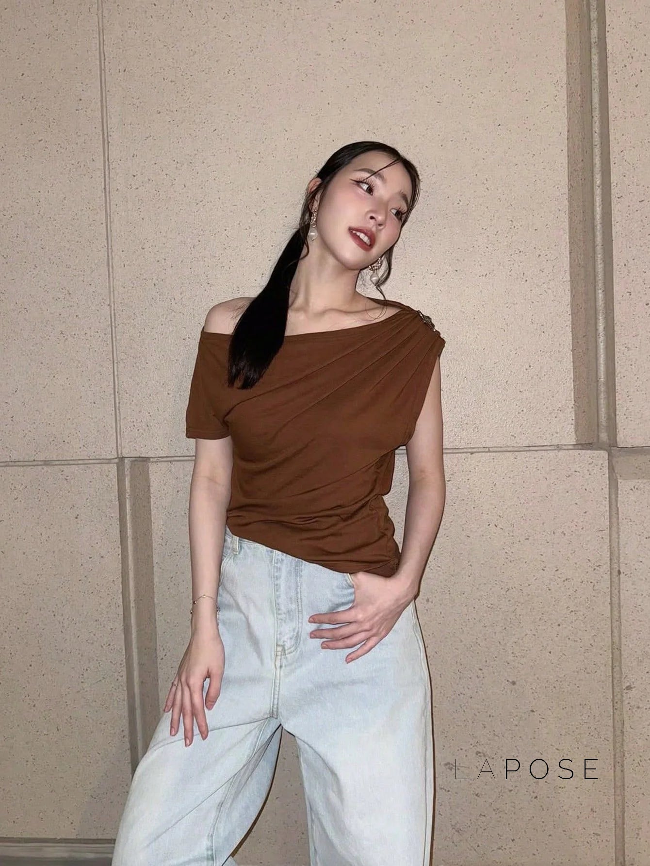 Blessing Pleated One-Shoulder Top