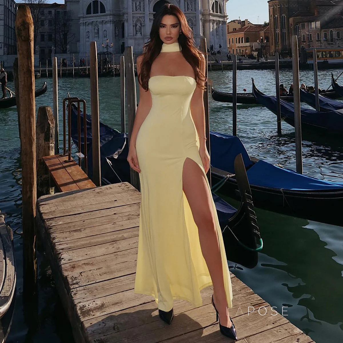 Bostyn Strapless Slit Maxi Dress
