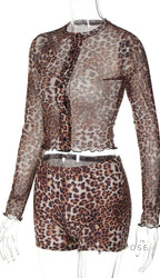Britain Leopard Mesh Short Set