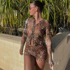 Britain Leopard Mesh Short Set