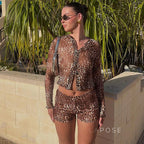 Britain Leopard Mesh Short Set