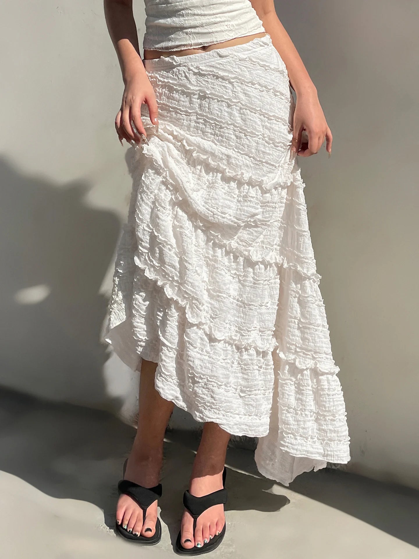 Bryn Ruffle Asymmetric Maxi Skirt