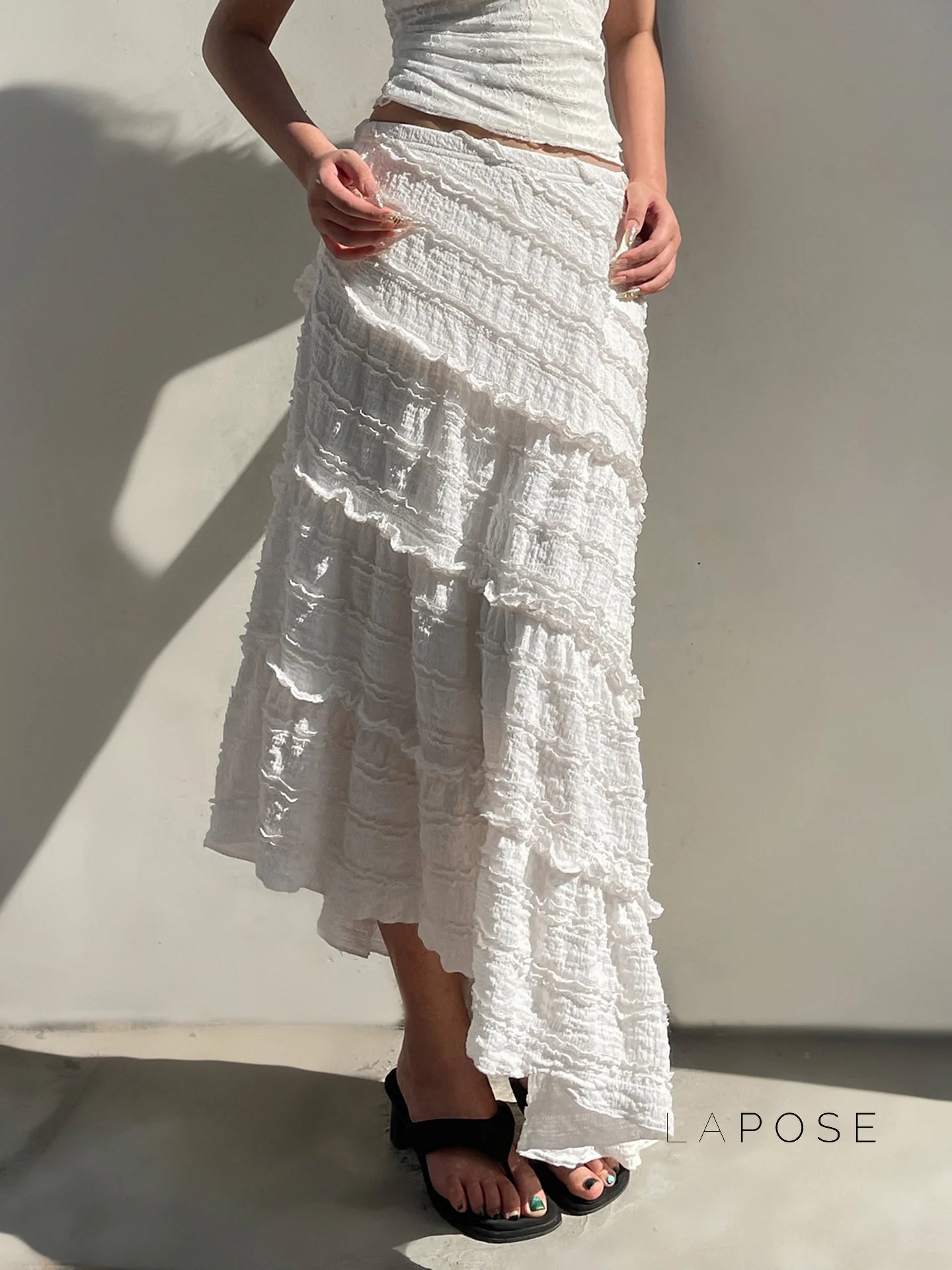 Bryn Ruffle Asymmetric Maxi Skirt