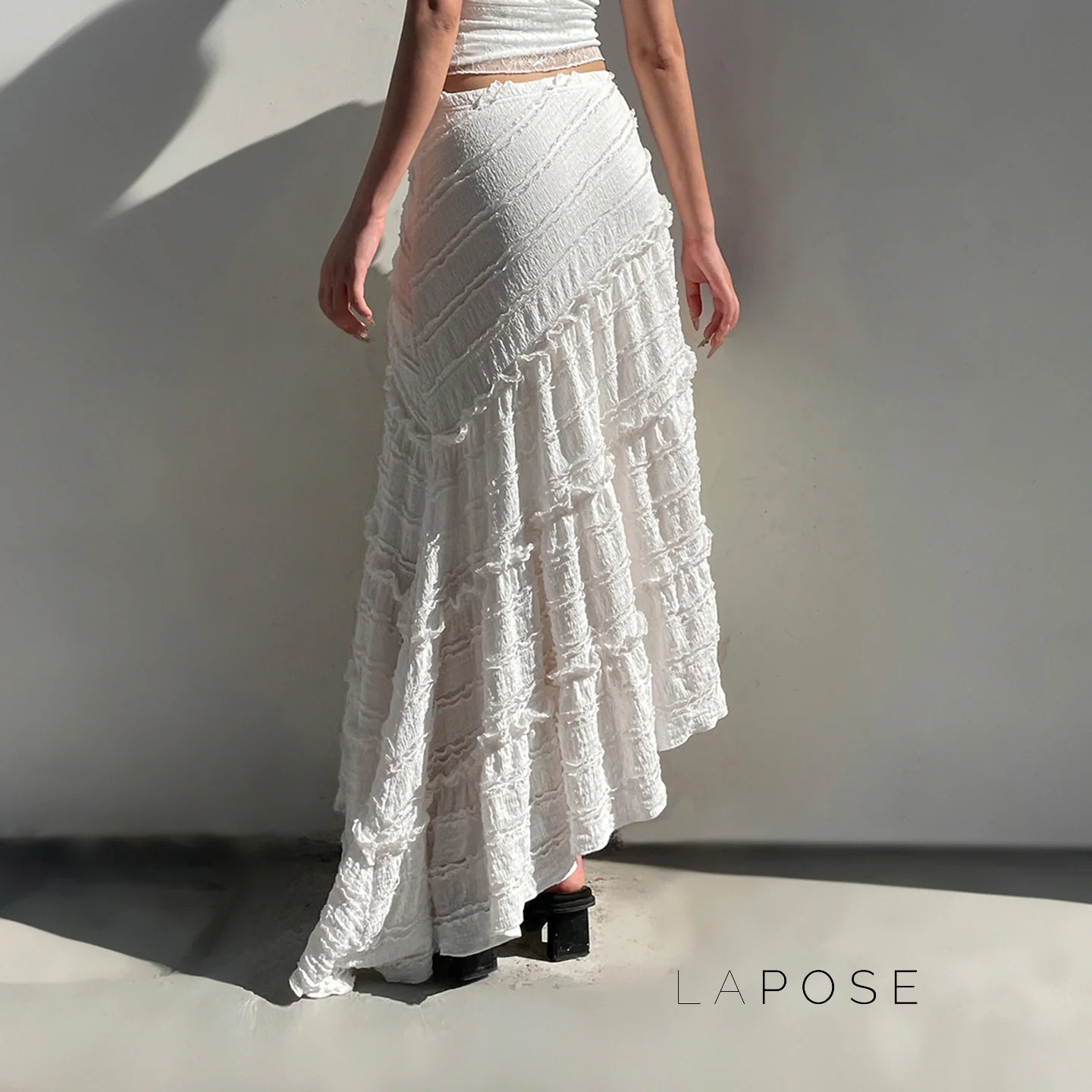 Bryn Ruffle Asymmetric Maxi Skirt