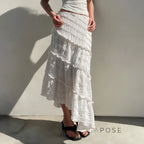 Bryn Ruffle Asymmetric Maxi Skirt