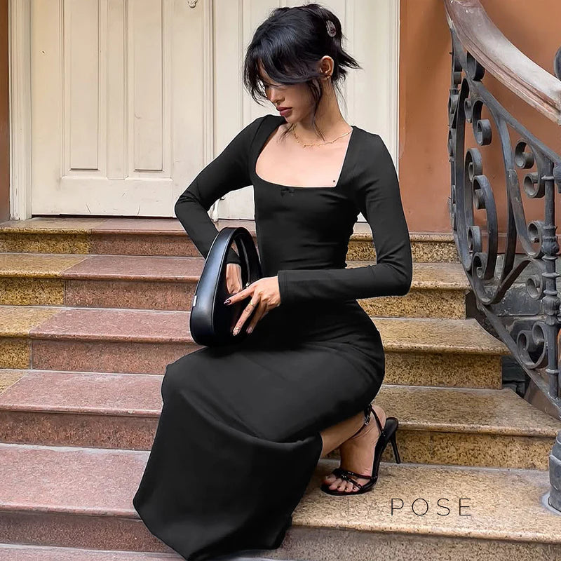 Clare Square-Neck Tie Bodycon Dress