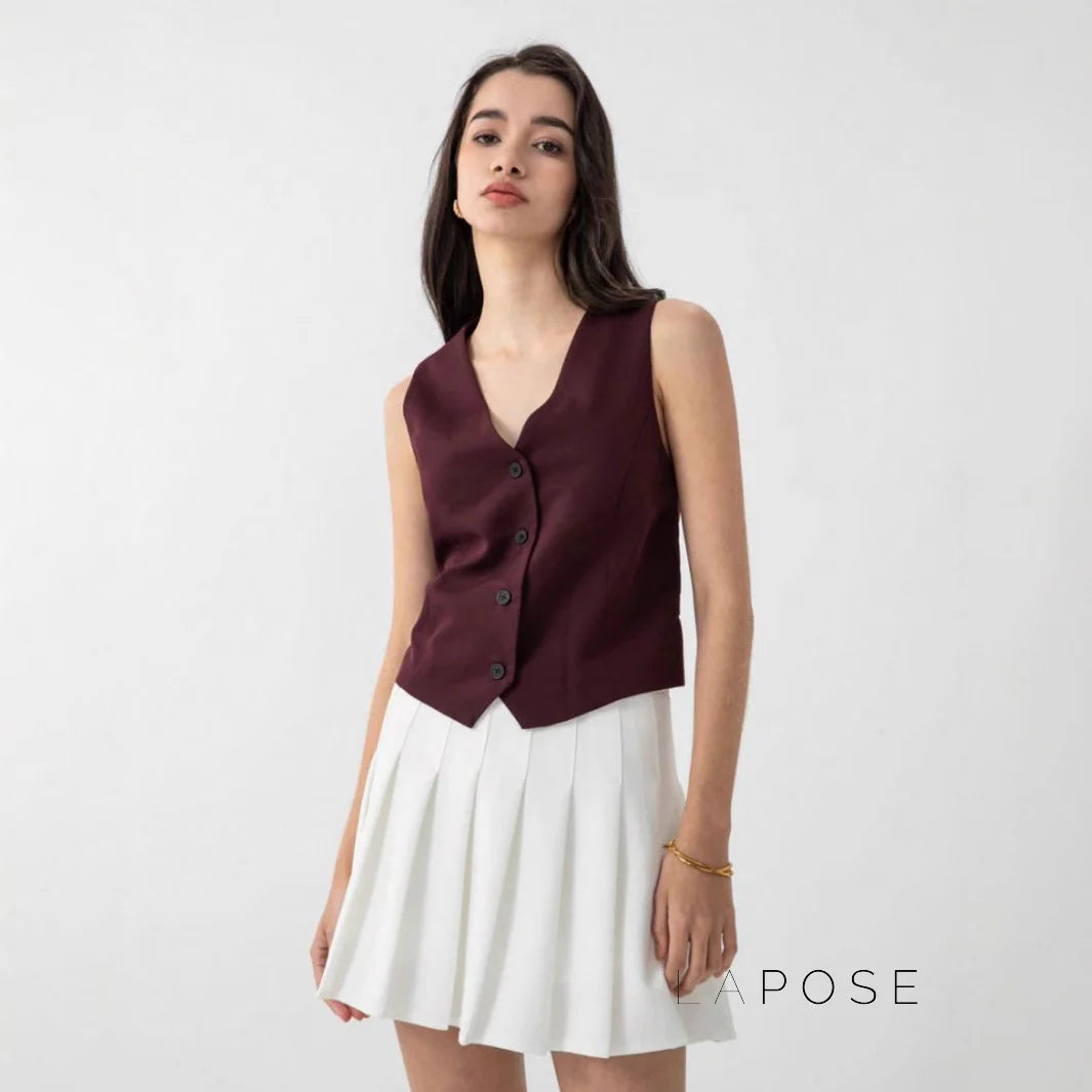 Coral Button-Up Crop Vest