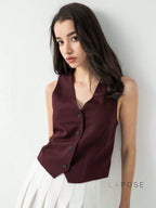 Coral Button-Up Crop Vest