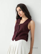 Coral Button-Up Crop Vest