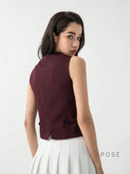 Coral Button-Up Crop Vest