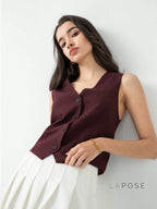 Coral Button-Up Crop Vest