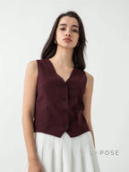 Coral Button-Up Crop Vest