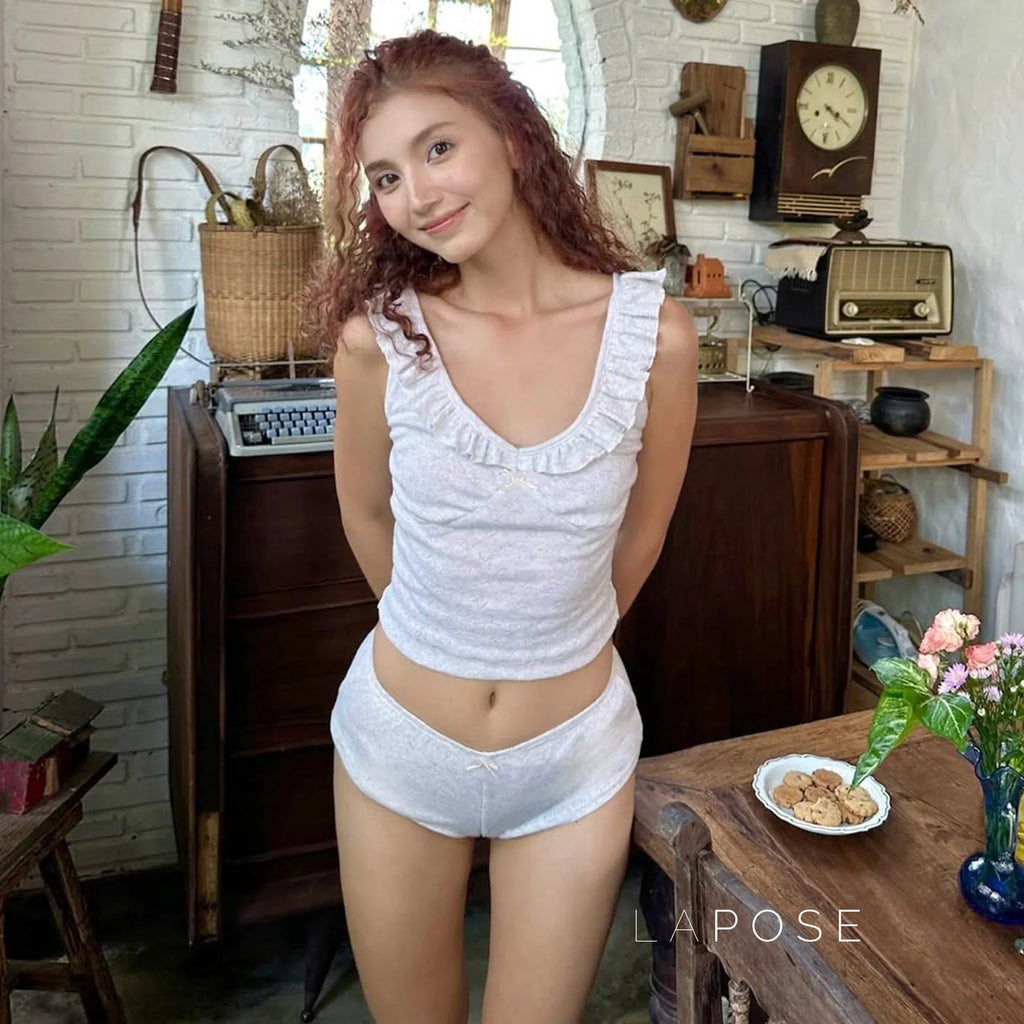 Coraline Jacquard Ruffle Lounge Short Set