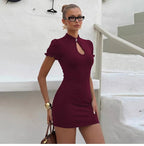 Cut-Out Mandarin Collar Mini Dress