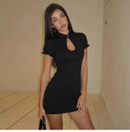 Cut-Out Mandarin Collar Mini Dress