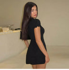 Cut-Out Mandarin Collar Mini Dress