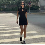 Cut-Out Mandarin Collar Mini Dress