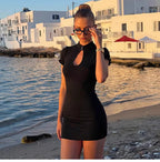 Cut-Out Mandarin Collar Mini Dress