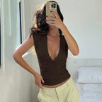 Deep V Backless Halter Top