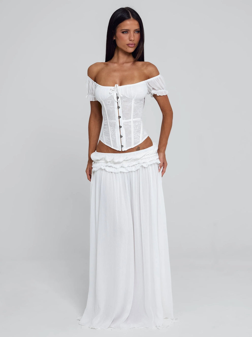Delana Ruched Tie Maxi Skirt