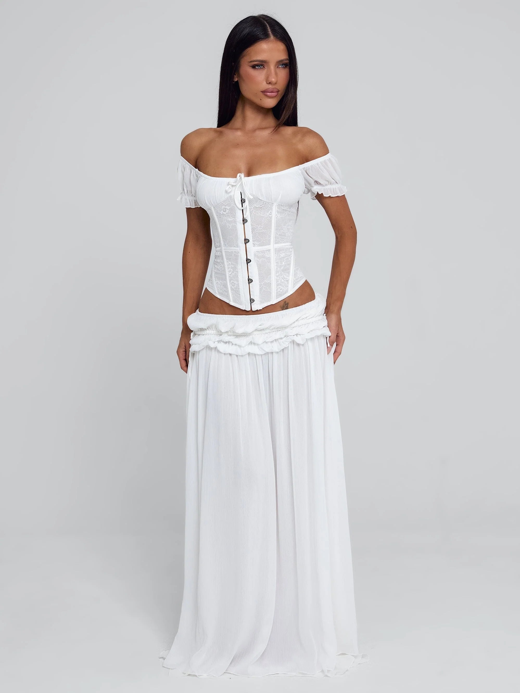 Delana Ruched Tie Maxi Skirt