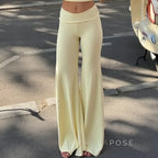 Delylah Low-Rise Wavy Flared Pants
