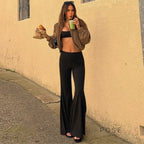 Delylah Low-Rise Wavy Flared Pants