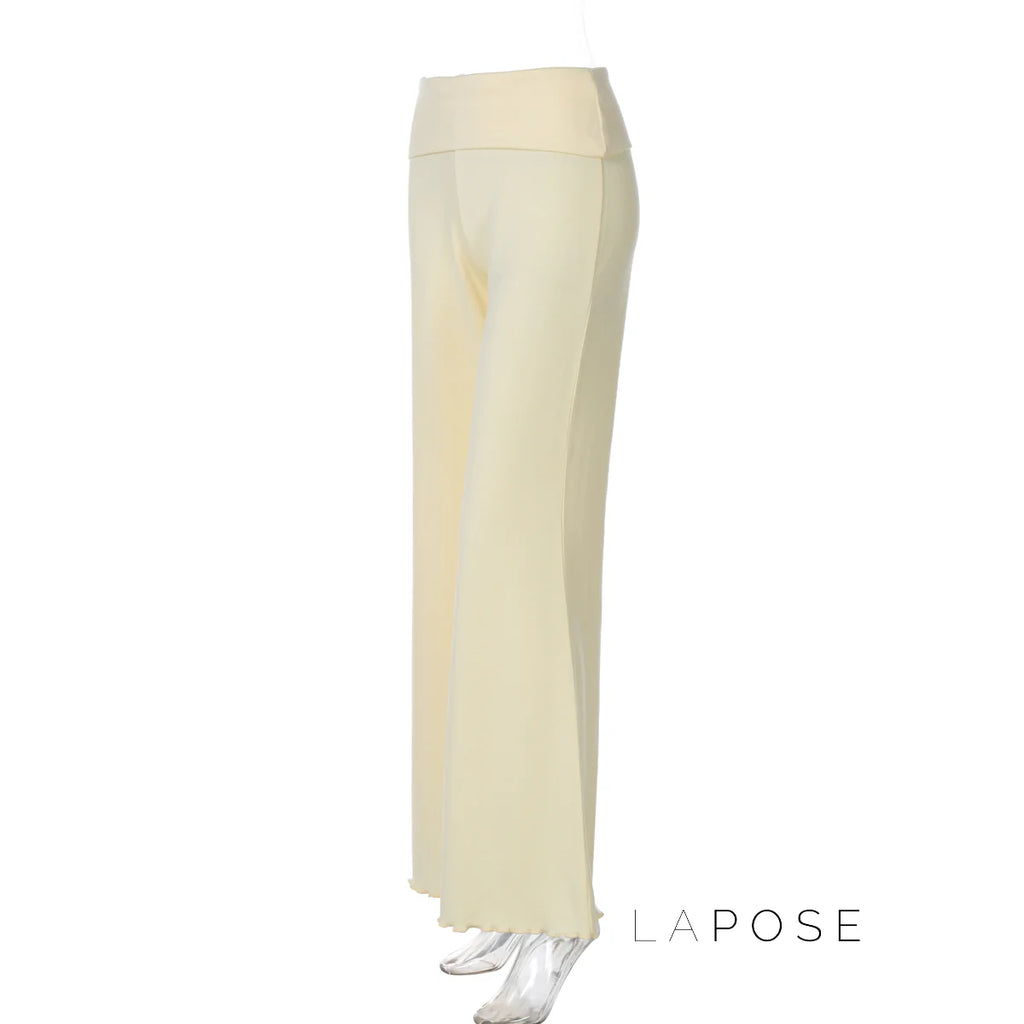 Delylah Low-Rise Wavy Flared Pants