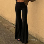 Delylah Low-Rise Wavy Flared Pants