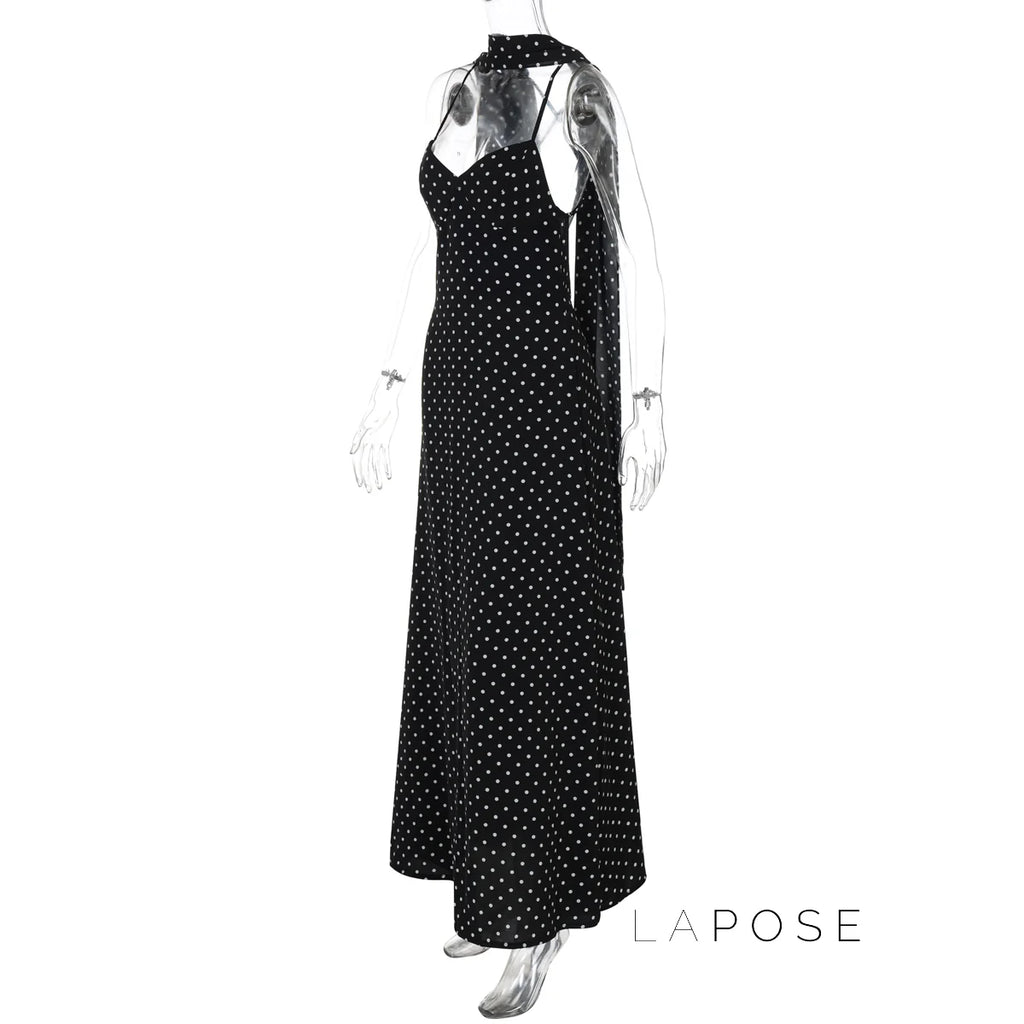 Eleanore Polka Dot Halter Maxi Dress