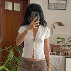 Ellarae Lace Puff Sleeve Crop Top