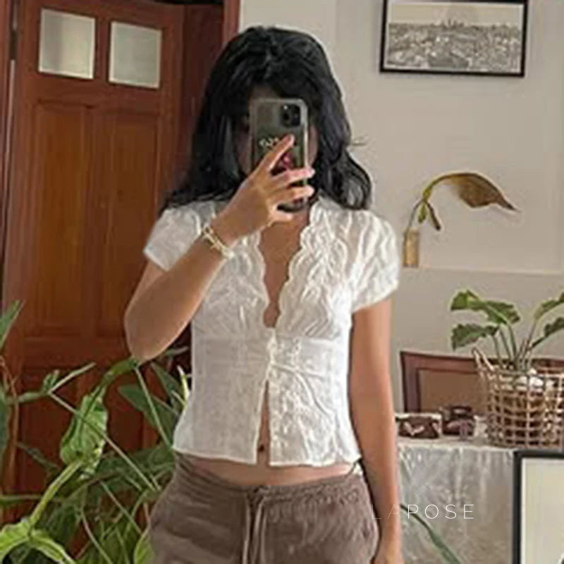 Ellarae Lace Puff Sleeve Crop Top
