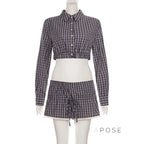 Elora Plaid Crop Skirt Set