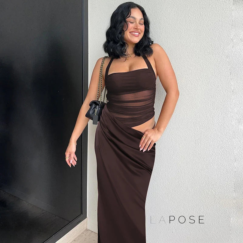 Emi Pleated Halter Maxi Dress