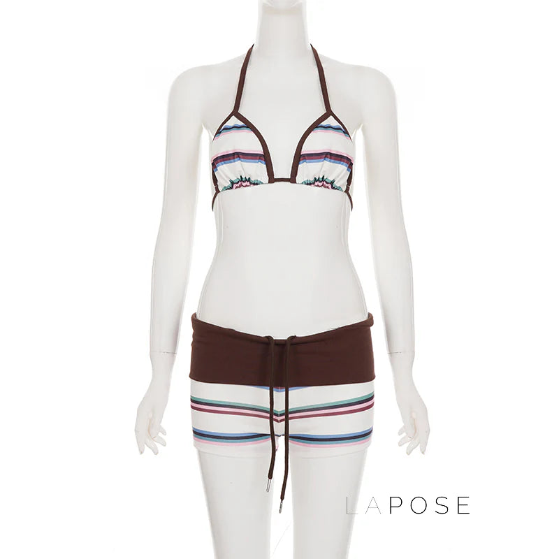 Evaleigh Colorblock Halter Bikini Set