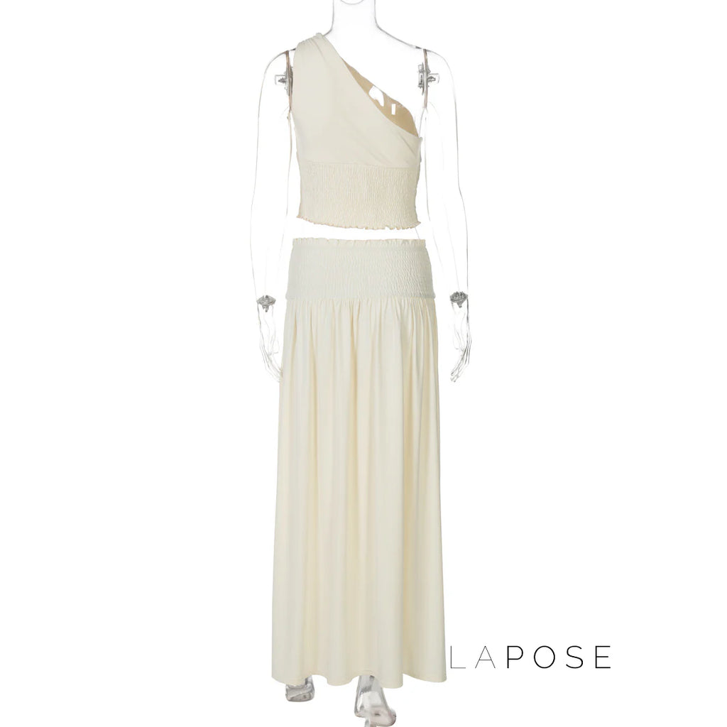 Everett One-Shoulder Pleated Skirt Set