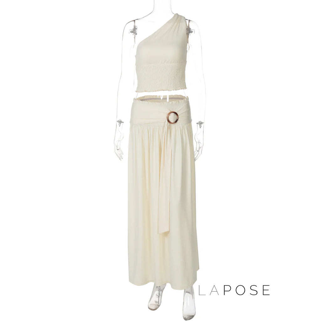 Everett One-Shoulder Pleated Skirt Set