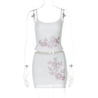 Floral Rhinestone Mesh Skirt Set