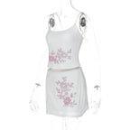 Floral Rhinestone Mesh Skirt Set