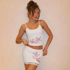 Floral Rhinestone Mesh Skirt Set