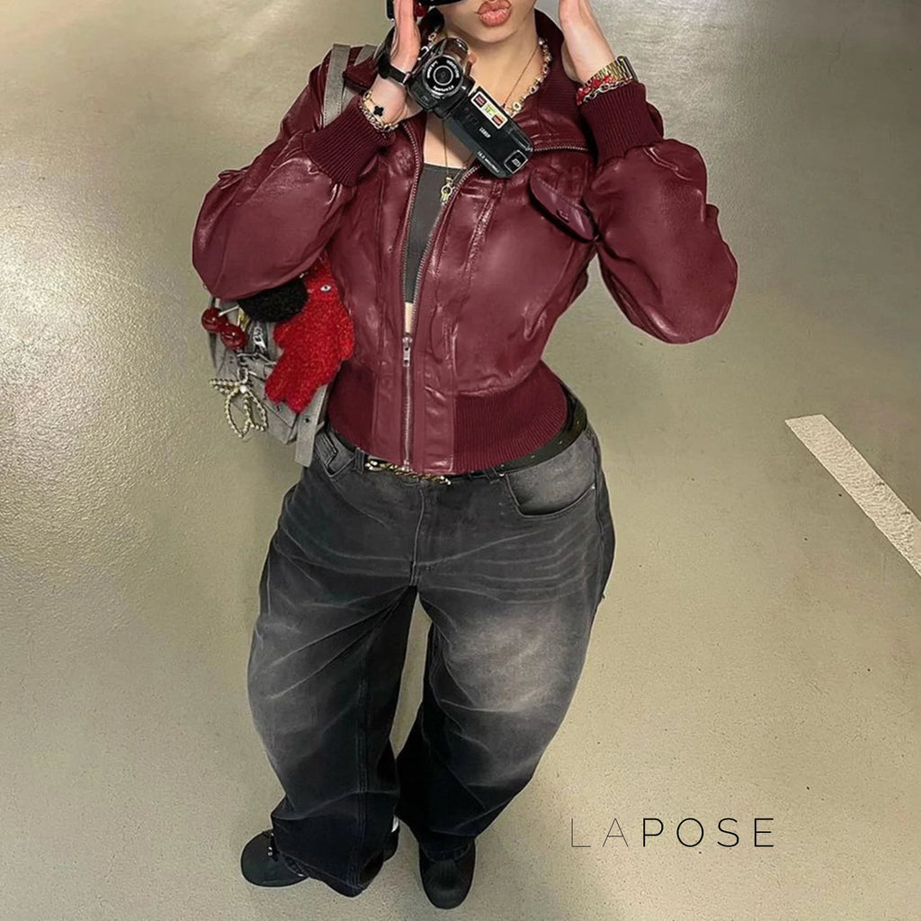Florencia Cropped Faux Leather Jacket