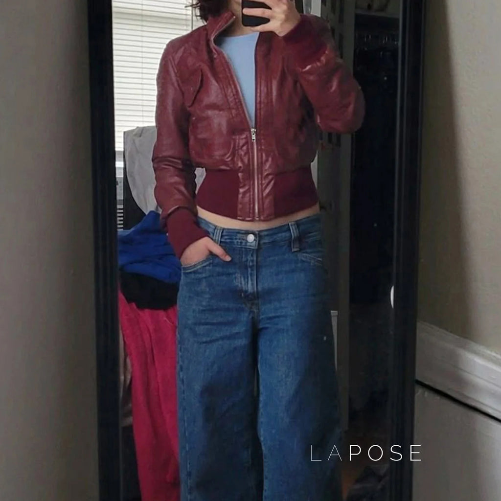 Florencia Cropped Faux Leather Jacket